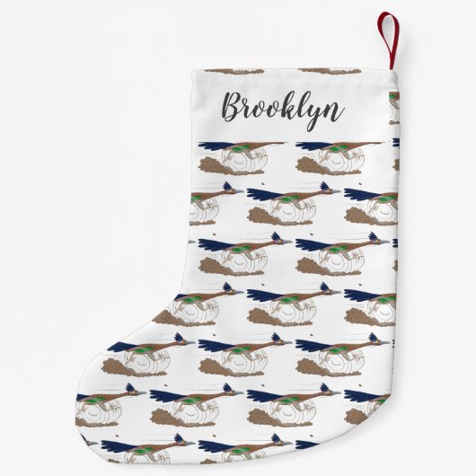 Funny roadrunner bird cartoon illustration kleine kerstsok (Achterkant)