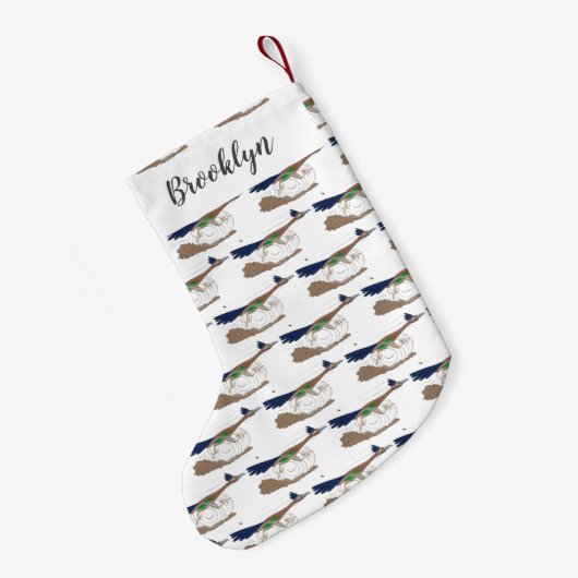 Funny roadrunner bird cartoon illustration kleine kerstsok (Achterkant (Hangend))