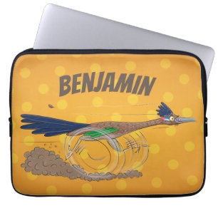 Funny roadrunner bird cartoon illustration laptop sleeve