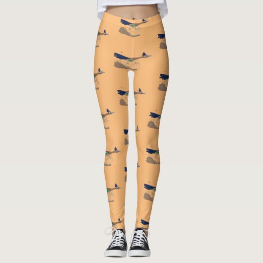 Funny roadrunner bird cartoon illustration leggings (Voorkant)