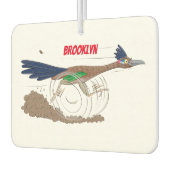 Funny roadrunner bird cartoon illustration luchtverfrisser (Links)