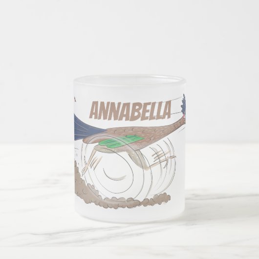 Funny roadrunner bird cartoon illustration matglas koffiemok (Center)