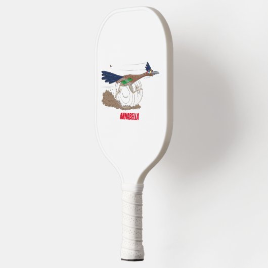 Funny roadrunner bird cartoon illustration pickleball paddle (Links)