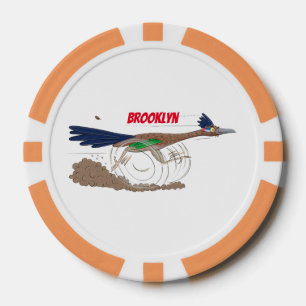 Funny roadrunner bird cartoon illustration poker chips