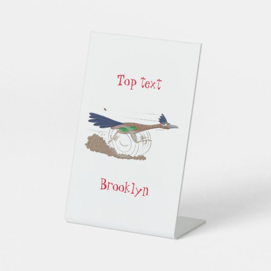 Funny roadrunner bird cartoon illustration reclamebord met voetstuk (Voorkant)