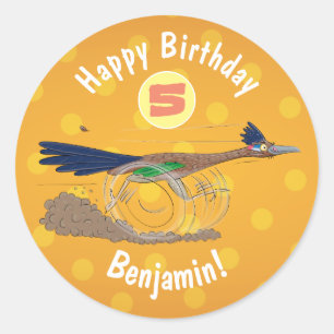 Funny roadrunner bird cartoon illustration ronde sticker