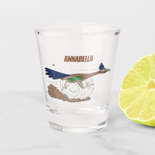 Funny roadrunner bird cartoon illustration shot glas