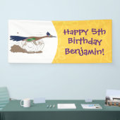 Funny roadrunner bird cartoon illustration spandoek (Beurs)
