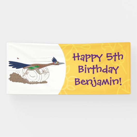 Funny roadrunner bird cartoon illustration spandoek (Horizontaal)