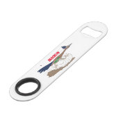 Funny roadrunner bird cartoon illustration speed flessenopener (Voorkant Gekanteld)