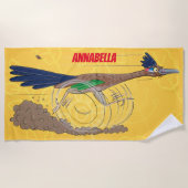 Funny roadrunner bird cartoon illustration strandlaken (Voorkant)