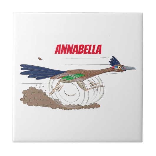 Funny roadrunner bird cartoon illustration tegeltje (Voorkant)