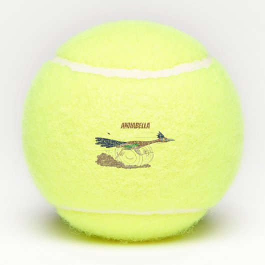 Funny roadrunner bird cartoon illustration tennisballen (Achterkant)