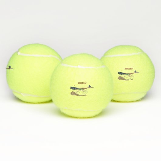 Funny roadrunner bird cartoon illustration tennisballen (Multi)