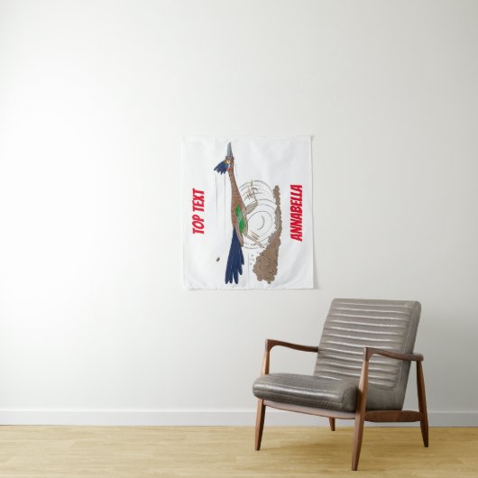 Funny roadrunner bird cartoon illustration wandkleed (In situ)