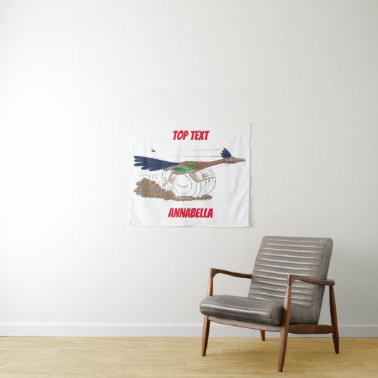 Funny roadrunner bird cartoon illustration wandkleed (In Situ (horizontaal))