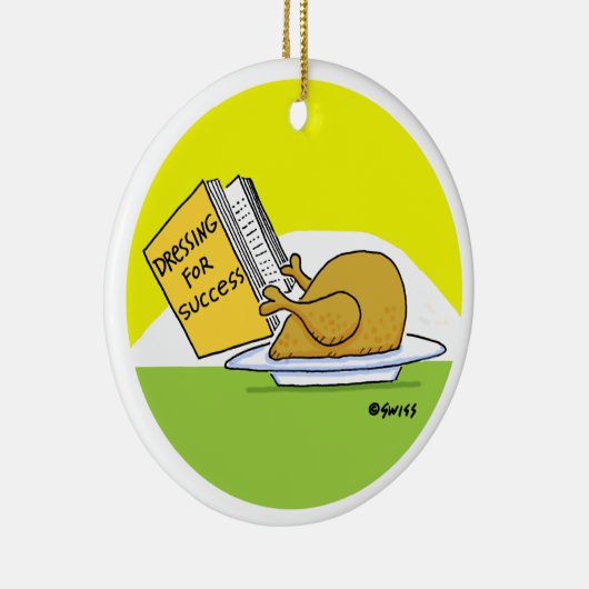 Funny Roast Turkey Cartoon met Greeting on Back Keramisch Ornament (Rechts)