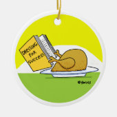 Funny Roast Turkey Cartoon met Greeting on Back Keramisch Ornament (Voorkant)