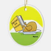 Funny Roast Turkey Cartoon met Greeting on Back Keramisch Ornament (Links)