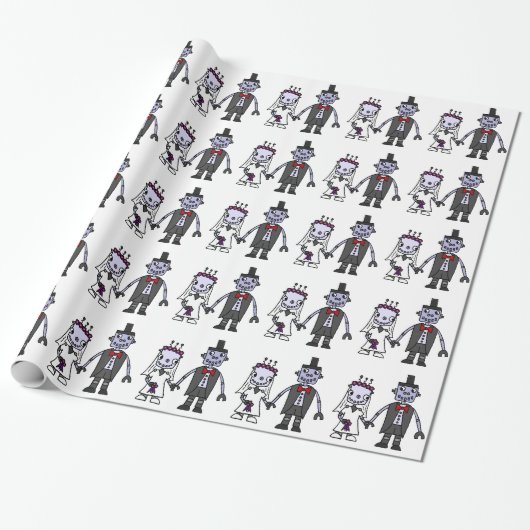 Funny Robot Bride en Groom Wedding Cadeaupapier (Uitgerold)