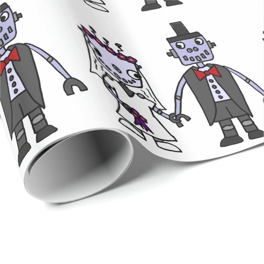 Funny Robot Bride en Groom Wedding Cadeaupapier (Rol Hoek)