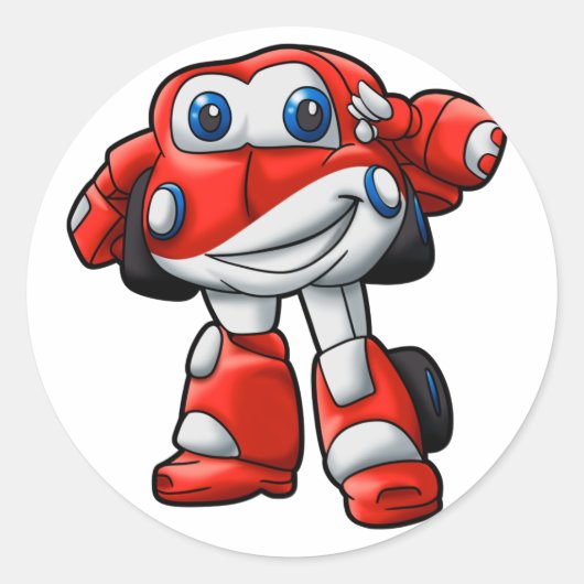 Funny Robot cartoon | - Kies een achterkleur Ronde Sticker (Voorkant)
