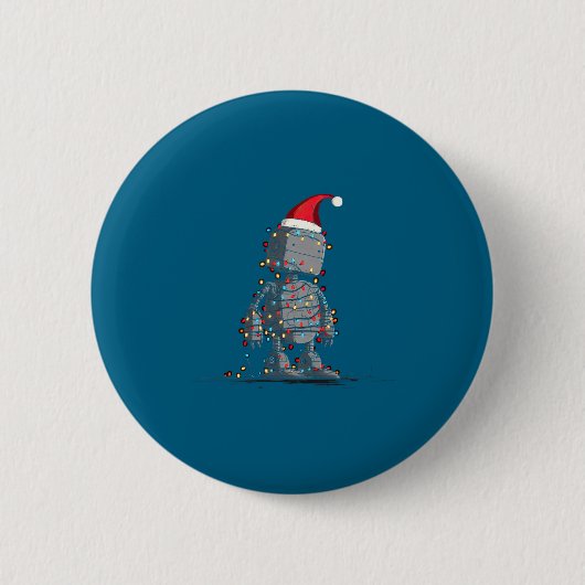 Funny Robot Christmas Graphics Lights Lover Long S Ronde Button 5,7 Cm (Voorkant)