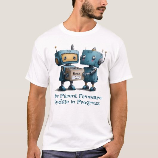 Funny Robot Parents Baby Aankomst Shirt (Voorkant)
