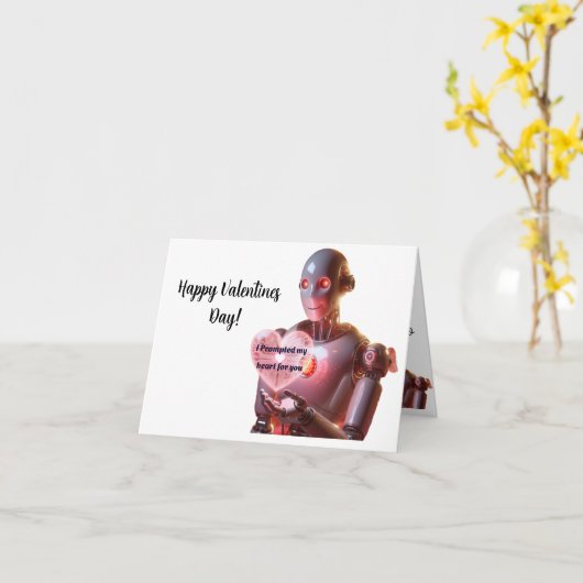 Funny Robot Theme Valentijnsdag Kaart (Gele Bloem)