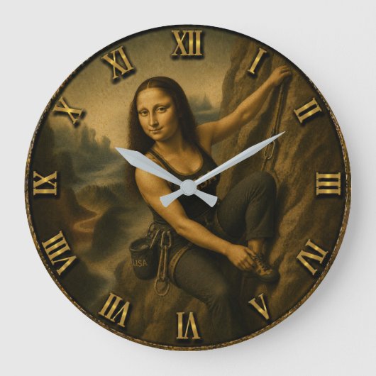 Funny Rock Climbing Mona Lisa Mountain Gift Grote Klok (Voorkant)