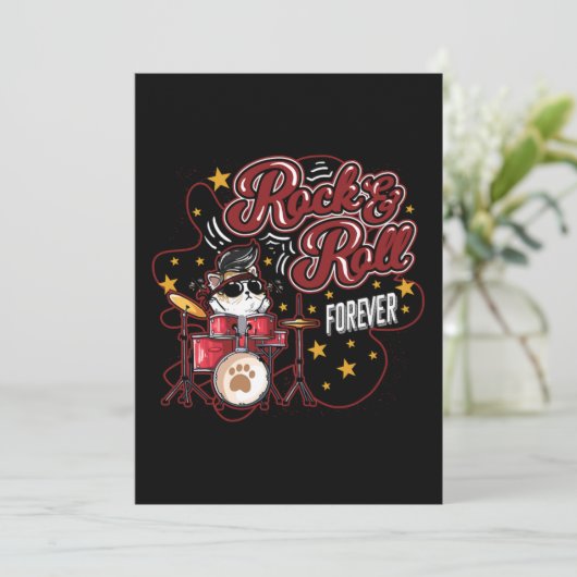 Funny Rock in Roll Forever Cool Drummer Cat Kaart (Staand voorkant)