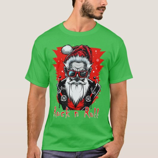 Funny Rock n Roll Punk Santa Claus Rocker Christma T-shirt (Voorkant)
