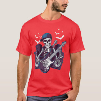 Funny Rocker Skeleton Pet Skater Cool Halloween Pu T-shirt
