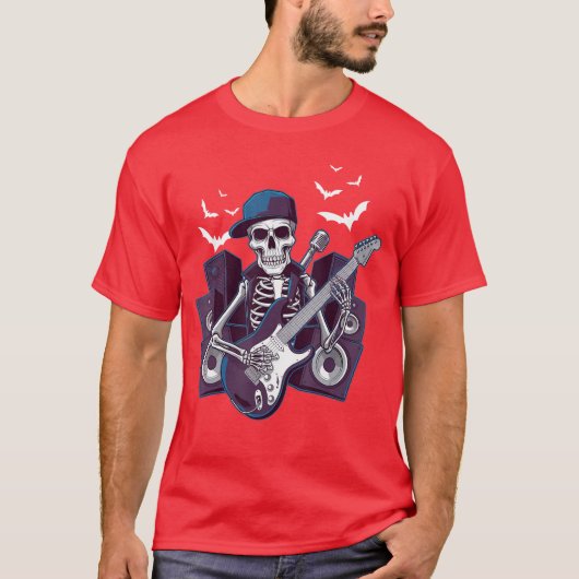 Funny Rocker Skeleton Pet Skater Cool Halloween Pu T-shirt (Voorkant)