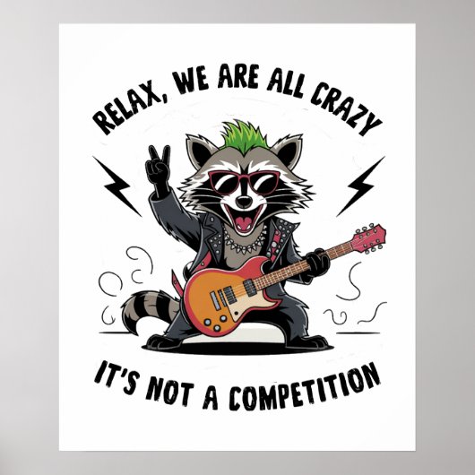 Funny Rocking Racoon Poster (Voorkant)