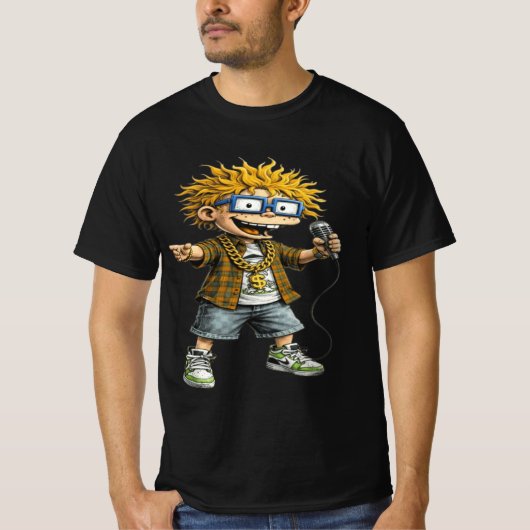 Funny Rockstar Cartoon Character Graphic T-Shirt (Voorkant)