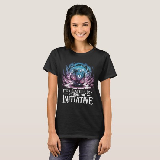 Funny Roll For Initiative D20 Dice TTRPG Gamer Gif T-shirt (Voorkant volledig)