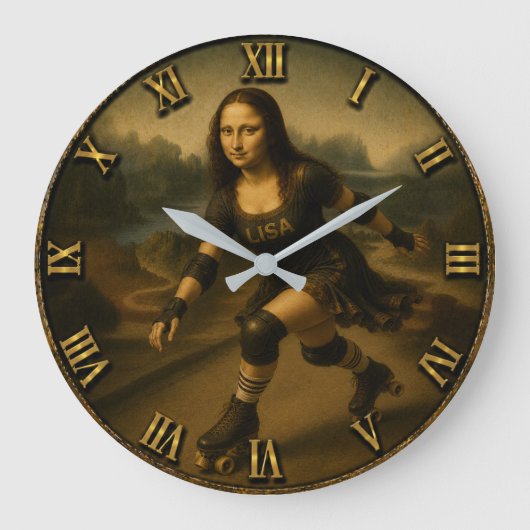 Funny Roller Skating Mona Lisa Skater Gift Grote Klok (Voorkant)