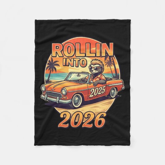 Funny Rollin Into 2026 Retro Car Sunset Vibes Artw Fleece Deken (Voorkant)