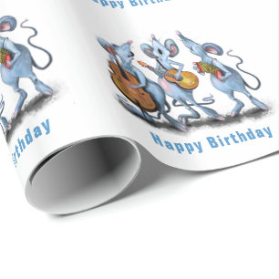 Funny Romantic Mouse Band - Happy Birthday Cadeaupapier