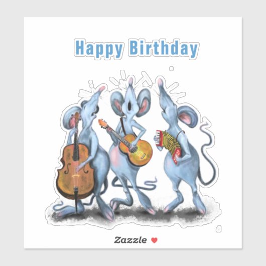 Funny Romantic Mouse Band - Happy Birthday Sticker (Vel)