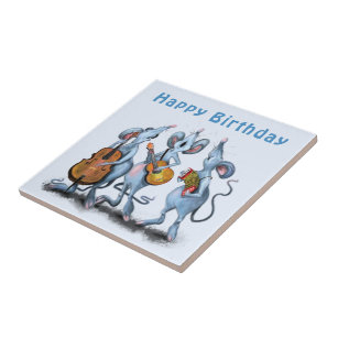 Funny Romantic Mouse Band - Happy Birthday Tegeltje