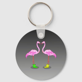 Funny Romantic Pink Flamingos Wearing Boots Sleutelhanger