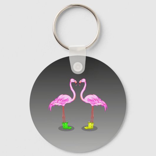 Funny Romantic Pink Flamingos Wearing Boots Sleutelhanger (Voorkant)