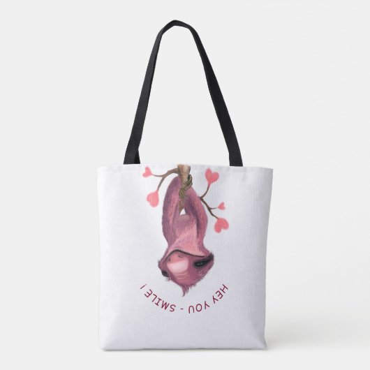 Funny Romantic Sloth Smile Cartoon Animal Drawing Tote Bag (Achterkant)