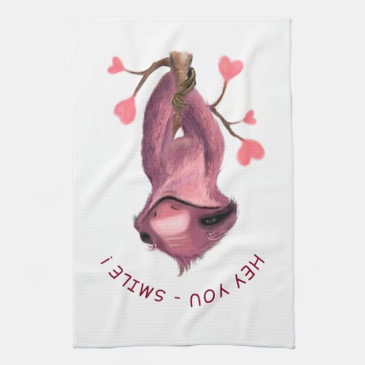 Funny Romantic Sloth Smile Kitchen Towel Theedoek (Verticaal)