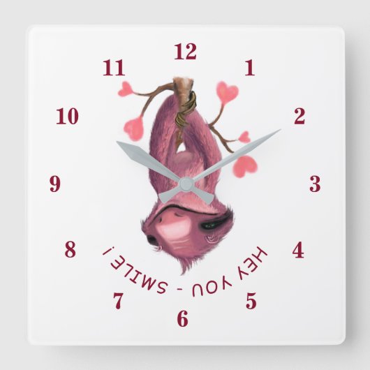 Funny Romantic Sloth Wall Clock - Smile Jouw tekst Vierkante Klok (Voorkant)