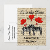 Funny romantic zebra save the date aankondigingskaart (Voorkant / Achterkant)