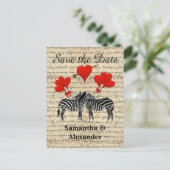 Funny romantic zebra save the date aankondigingskaart (Staand voorkant)