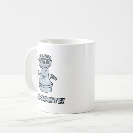 Funny rook schaakstuk (cartoon) checkmate! koffiemok (Voorkant links)